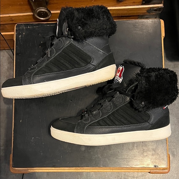 PAJAR LEATHER WATERPROOF FAUX FUR TRIM SNEAKER BOOTS SIZE 10-10.5 BLACK - Picture 3 of 16